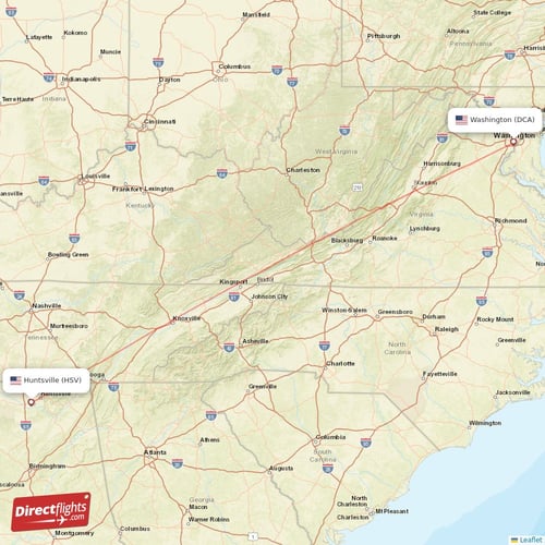 Huntsville - Washington direct flight map