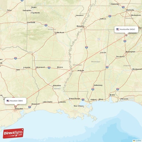 Huntsville - Houston direct flight map