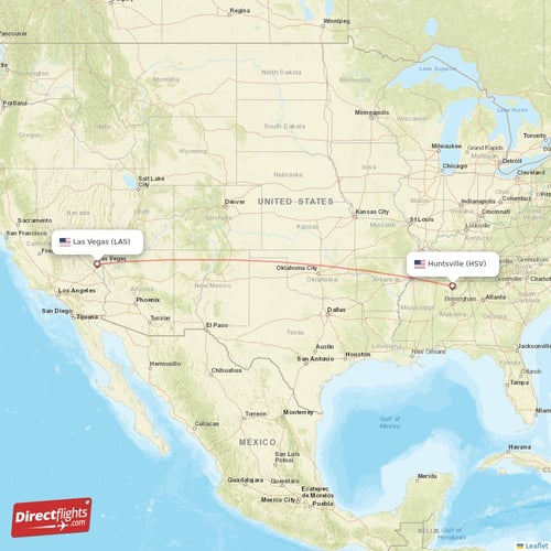 Huntsville - Las Vegas direct flight map