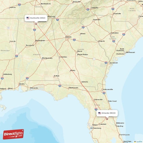 Huntsville - Orlando direct flight map