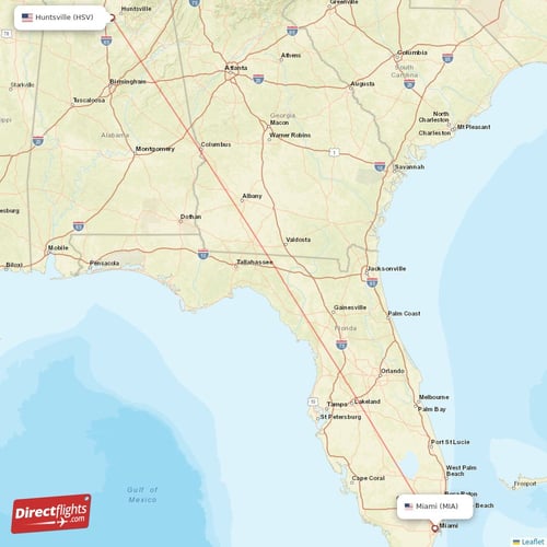 Huntsville - Miami direct flight map