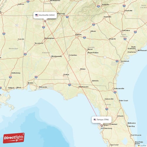 Huntsville - Tampa direct flight map