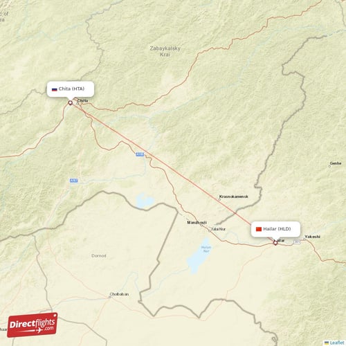 Chita - Hailar direct flight map