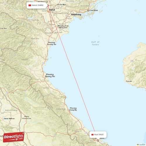 Hue - Hanoi direct flight map
