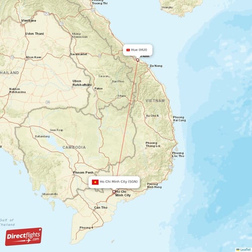 Hue - Ho Chi Minh City direct flight map