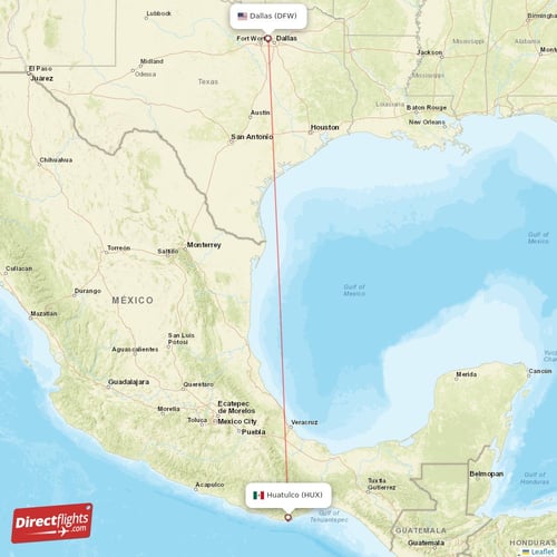 Huatulco - Dallas direct flight map