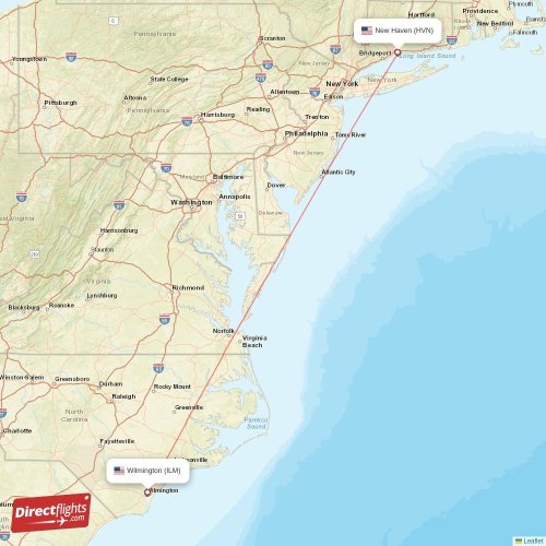 New Haven - Wilmington direct flight map
