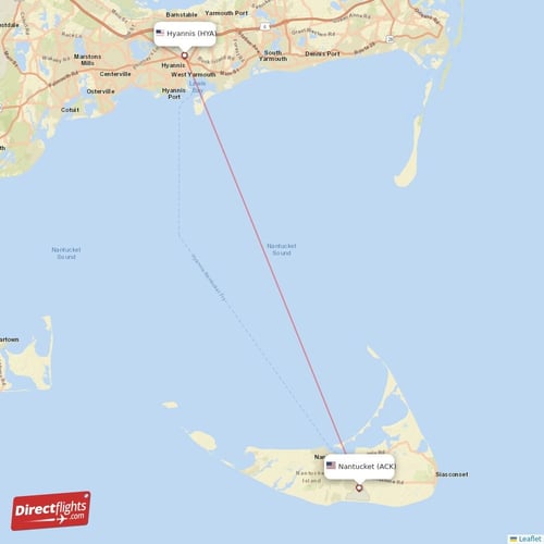 Hyannis - Nantucket direct flight map