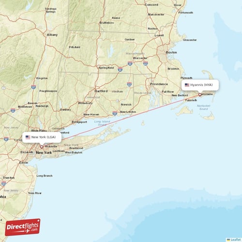 Hyannis - New York direct flight map