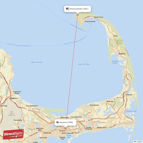 Hyannis - Provincetown direct flight map