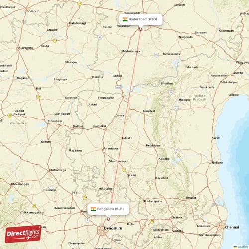 Hyderabad - Bengaluru direct flight map