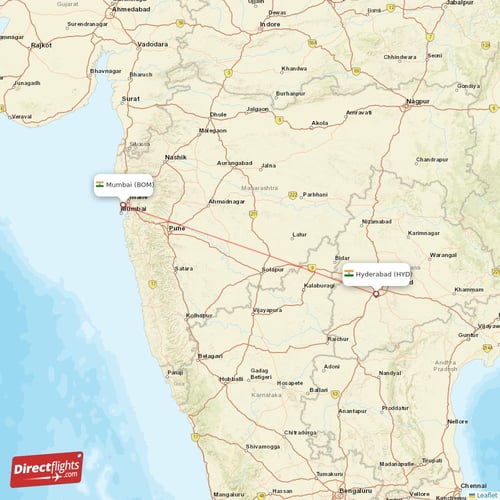 Hyderabad - Mumbai direct flight map
