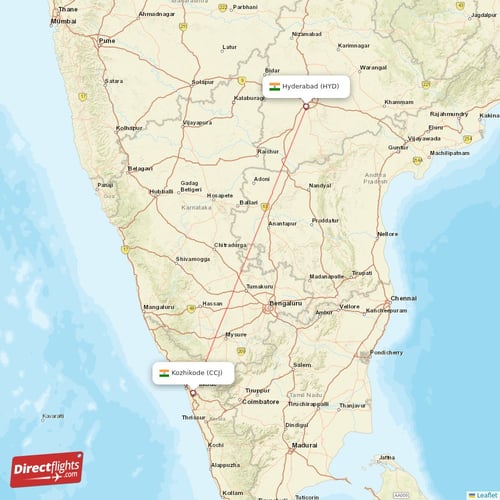 Hyderabad - Kozhikode direct flight map