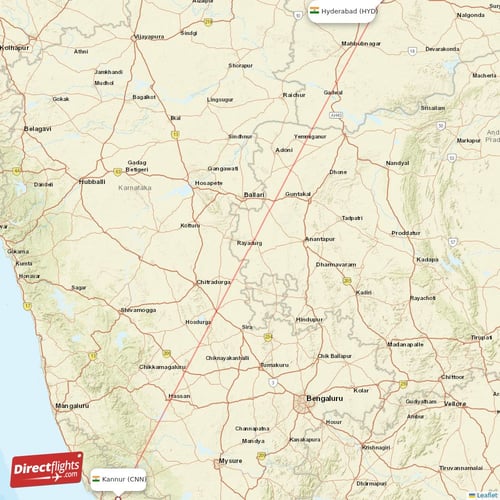 Hyderabad - Kannur direct flight map