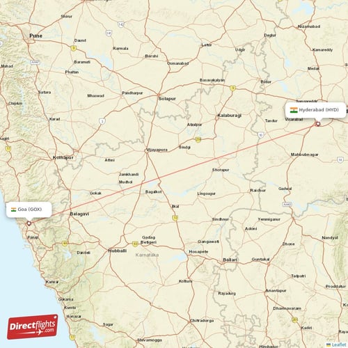 Hyderabad - Goa direct flight map