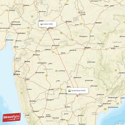 Hyderabad - Indore direct flight map
