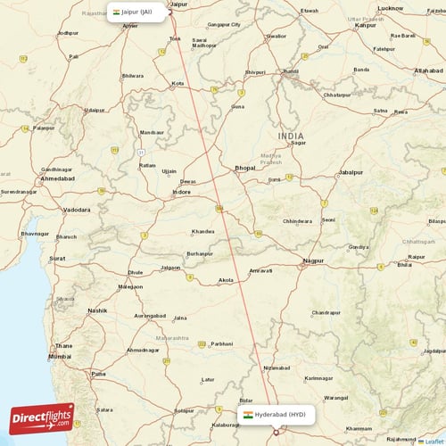 Hyderabad - Jaipur direct flight map