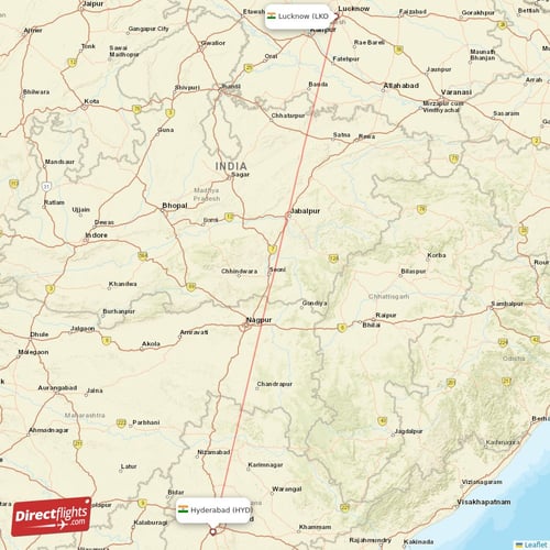 Hyderabad - Lucknow direct flight map
