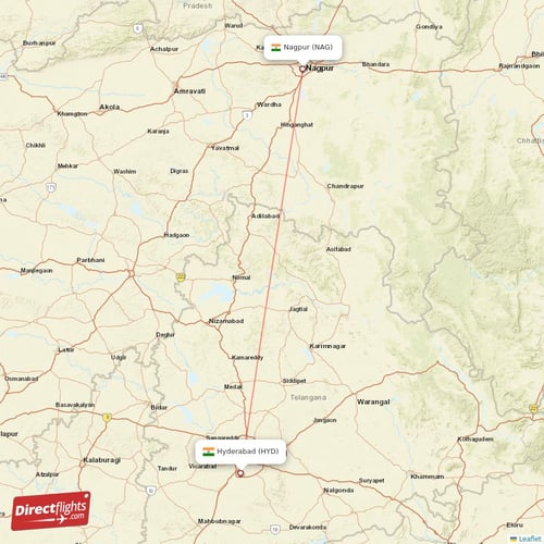 Hyderabad - Nagpur direct flight map