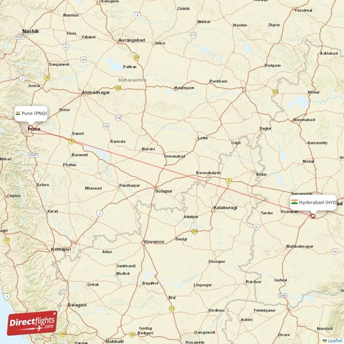 Hyderabad - Pune direct flight map