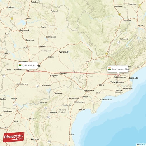 Hyderabad - Rajahmundry direct flight map