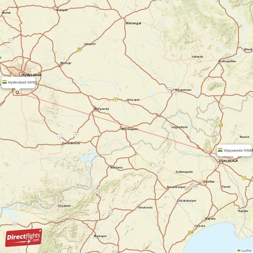 Hyderabad - Vijayawada direct flight map