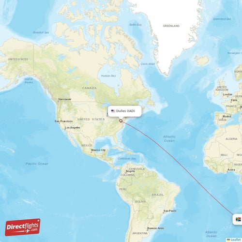 Dulles - Cape Town direct flight map