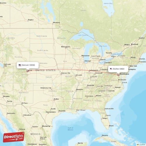 Dulles - Denver direct flight map