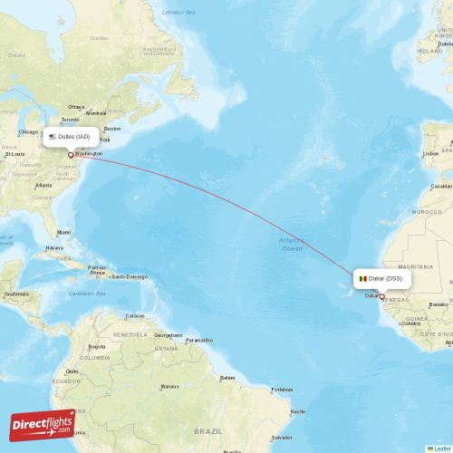 Dulles - Dakar direct flight map