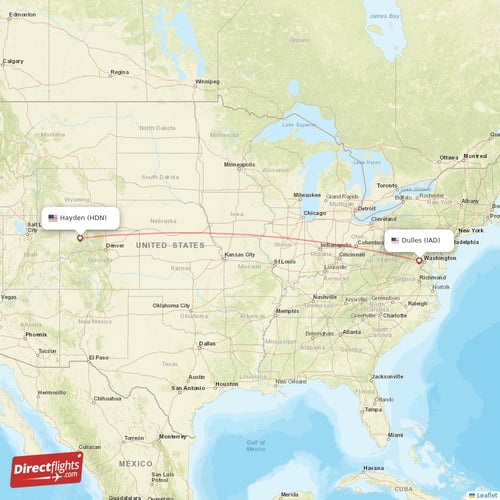 Dulles - Hayden direct flight map