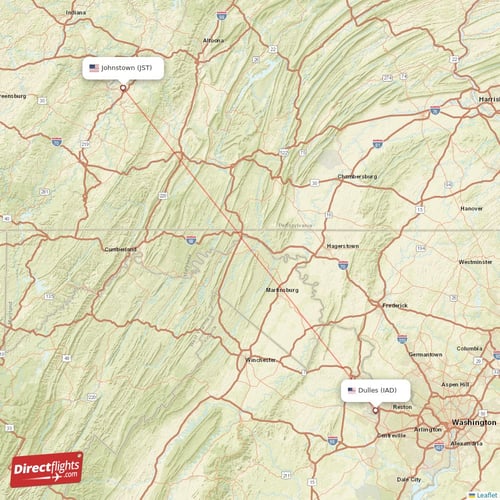Dulles - Johnstown direct flight map