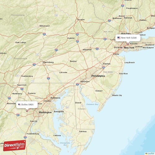 Dulles - New York direct flight map