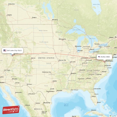 Dulles - Salt Lake City direct flight map