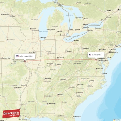 Dulles - Saint Louis direct flight map
