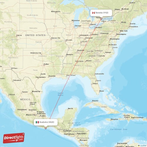 Dulles - Toronto direct flight map