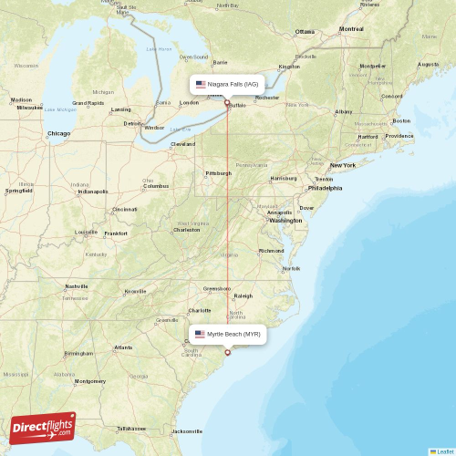 Niagara Falls - Myrtle Beach direct flight map