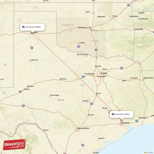 Houston - Amarillo direct flight map