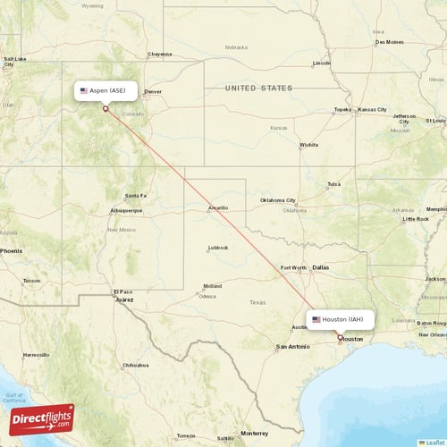 Houston - Aspen direct flight map
