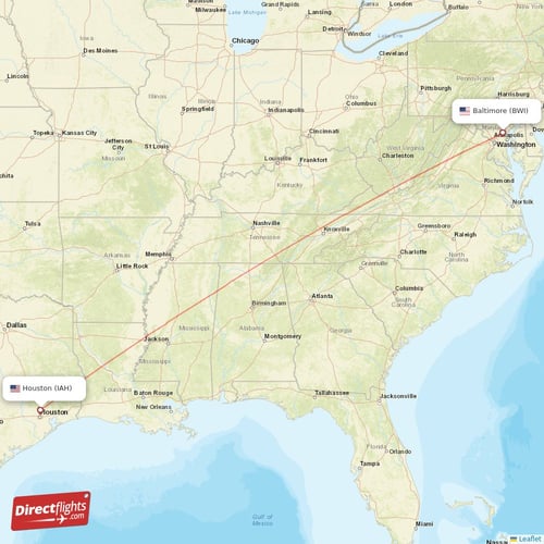 Houston - Baltimore direct flight map
