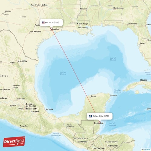 Houston - Belize City direct flight map