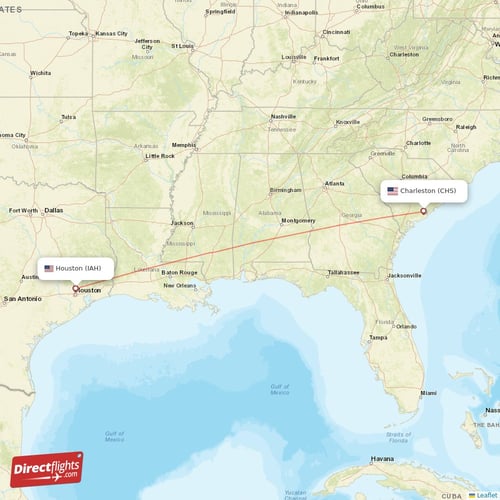 Houston - Charleston direct flight map