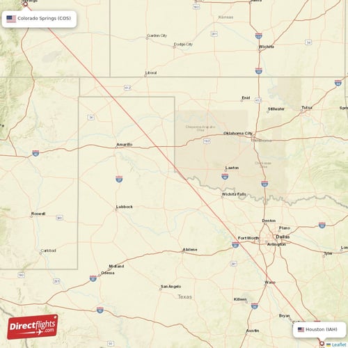 Houston - Colorado Springs direct flight map