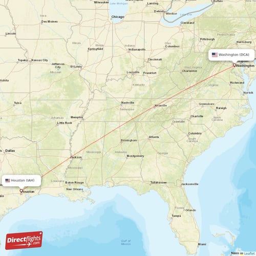 Houston - Washington direct flight map