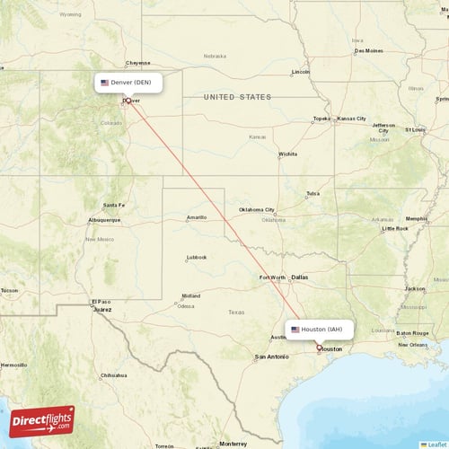 Houston - Denver direct flight map