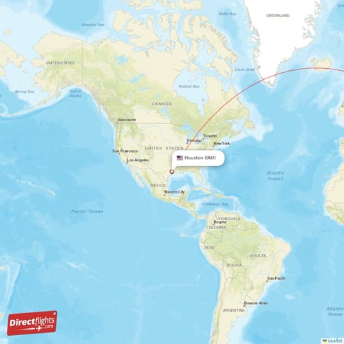 Houston - Dubai direct flight map