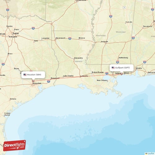 Houston - Gulfport direct flight map