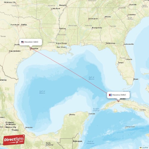 Houston - Havana direct flight map