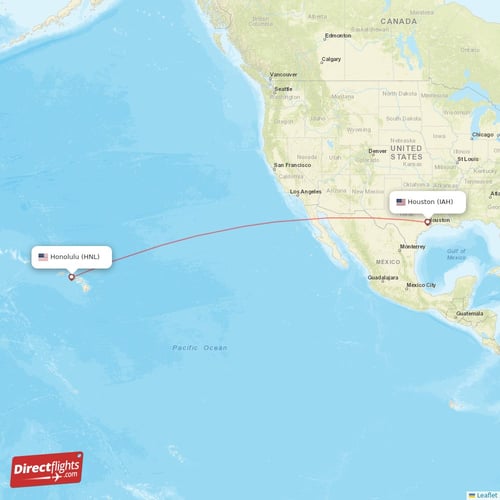 Houston - Honolulu direct flight map