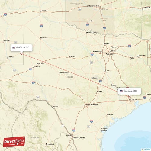 Houston - Hobbs direct flight map