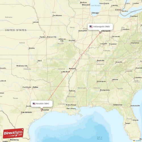 Houston - Indianapolis direct flight map